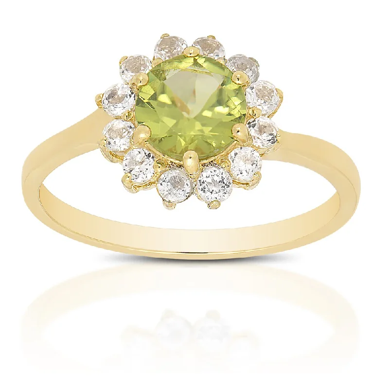 Dolce Giavonna Gold Over Sterling Silver Peridot and White Topaz Gemstone Ring