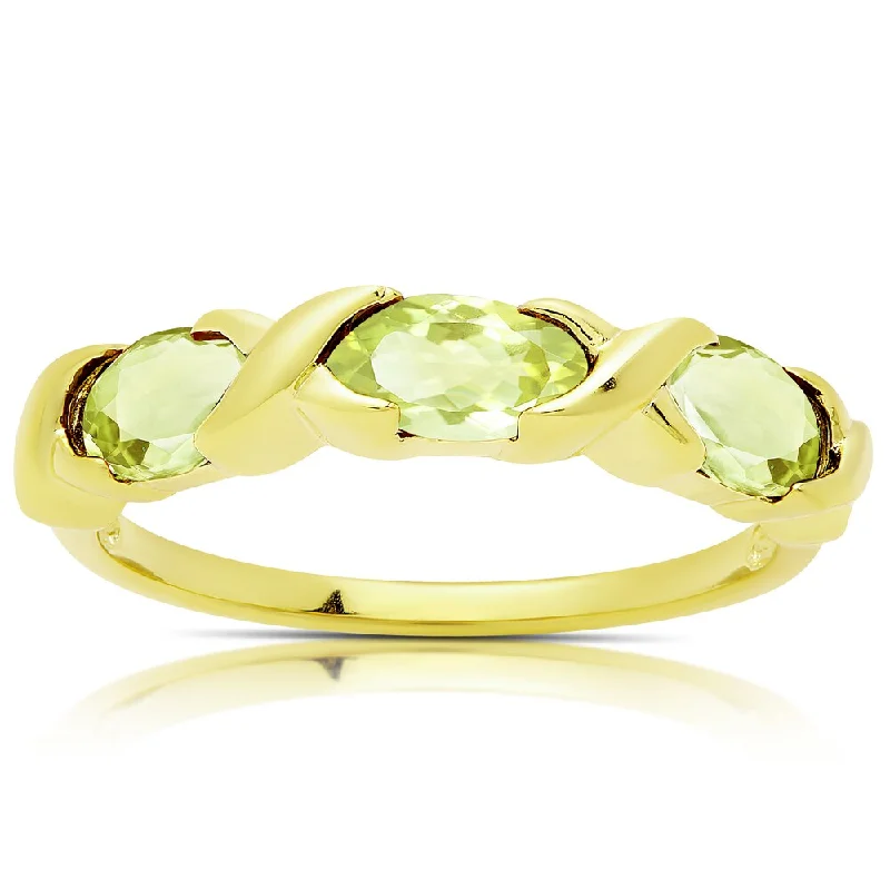 Dolce Giavonna Gold Over Sterling Silver Peridot Three Stone Ring