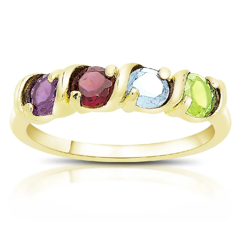 Dolce Giavonna Gold Over Sterling Silver Round Gemstone Four Stone Ring