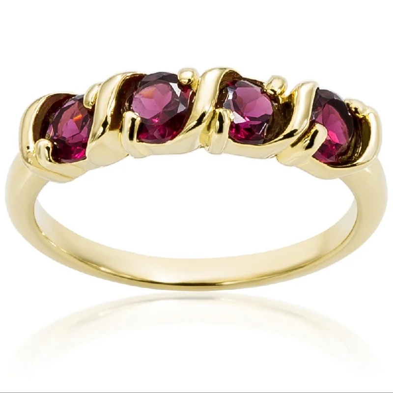 Dolce Giavonna Gold Over Sterling Silver Round Gemstone Four Stone Ring