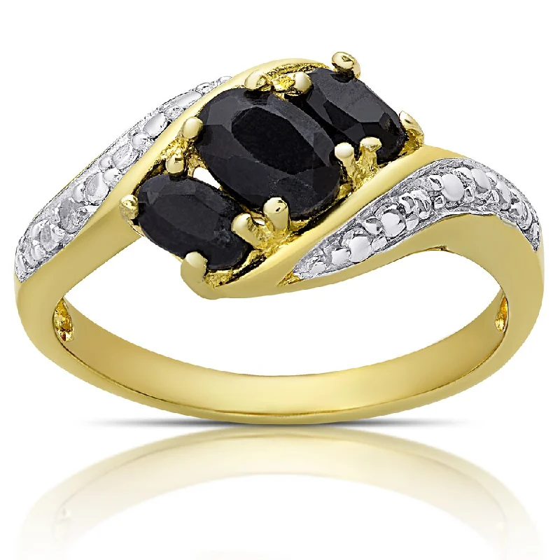 Dolce Giavonna Gold Over Sterling Silver Sapphire and Diamond Accent Three Stone Ring