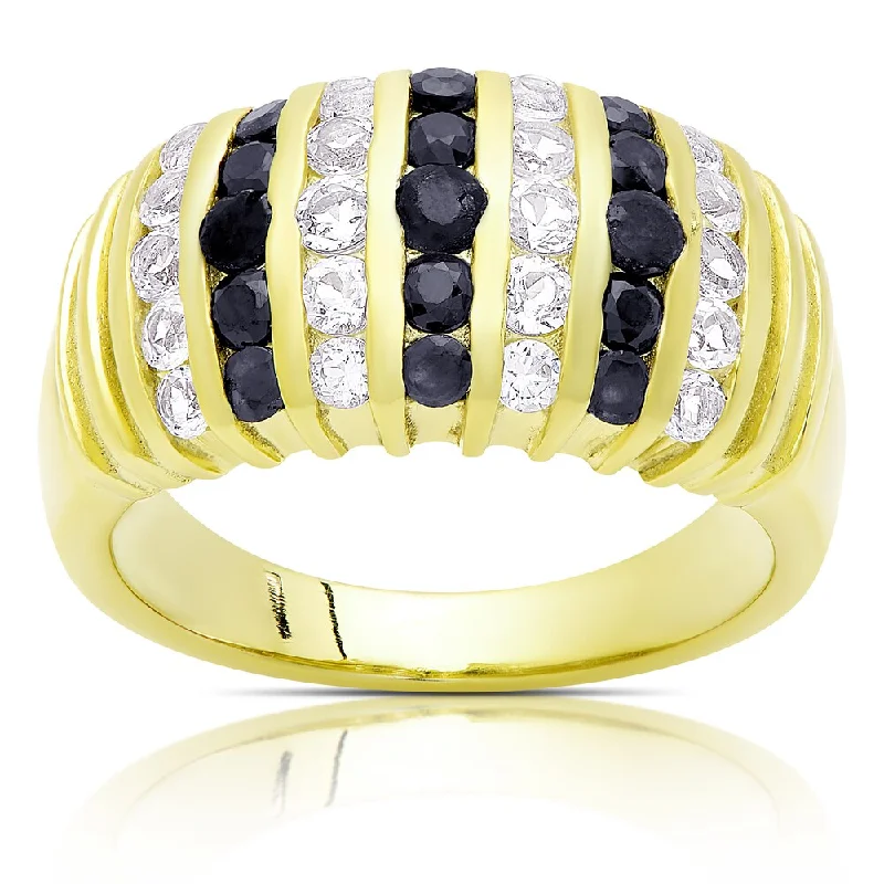 Dolce Giavonna Gold Over Sterling Silver Sapphire and White Topaz Cluster Ring