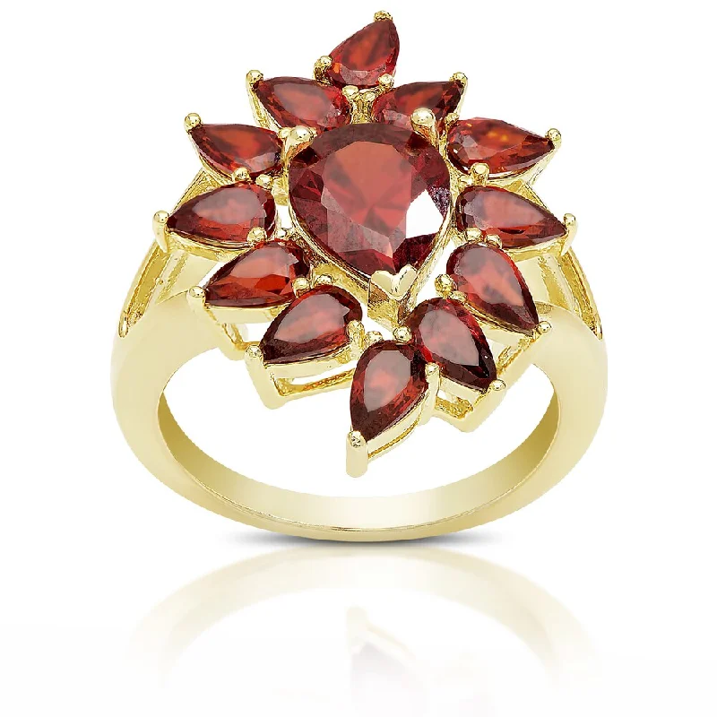 Dolce Giavonna Gold Over Sterling Silver Simulated Garnet Flower Ring