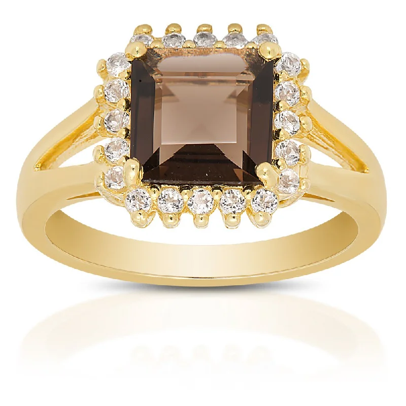 Dolce Giavonna Gold Over Sterling Silver Smokey Quartz and White Topaz Gemstone Ring