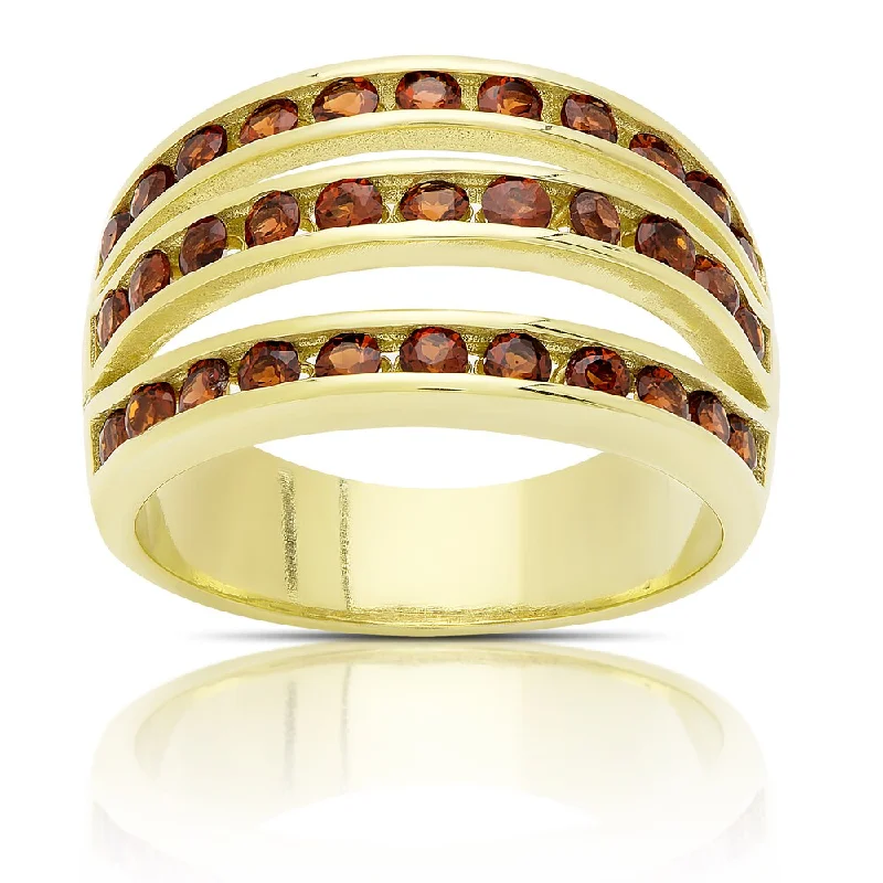 Dolce Giavonna Gold Over Sterling Silver Three Strand Garnet Ring