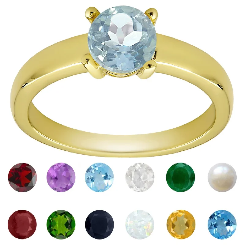 Dolce Giavonna Gold Overlay Gemstone Birthstone Solitaire Ring