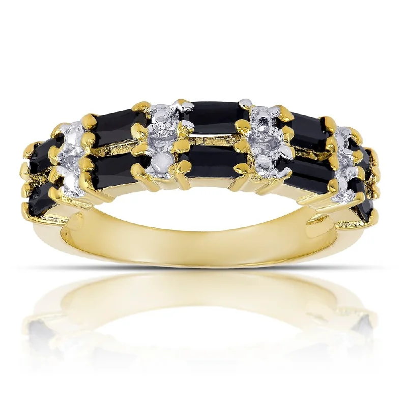 Dolce Giavonna Gold Overlay Sapphire and Diamond Accent 2-row Ring