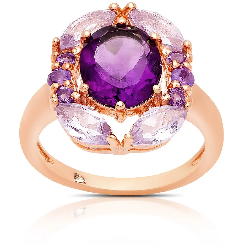 Dolce Giavonna Rose Gold Over Silver Amethyst Cocktail Ring