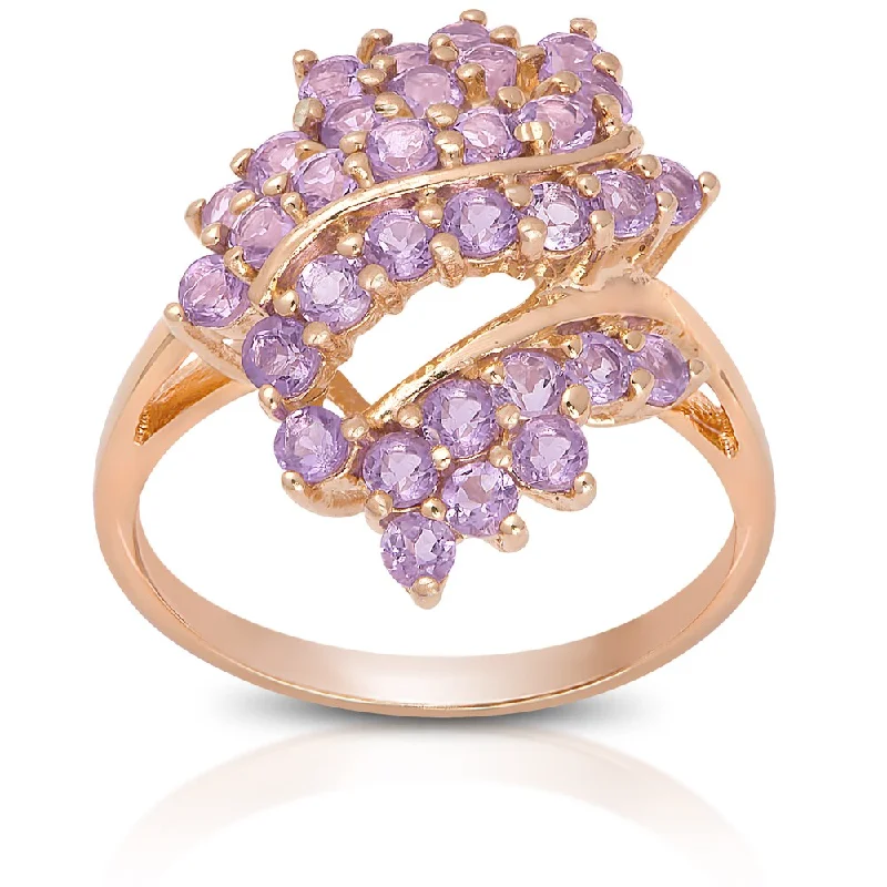 Dolce Giavonna Rose Gold over Sterling Silver Amethyst Cluster Ring