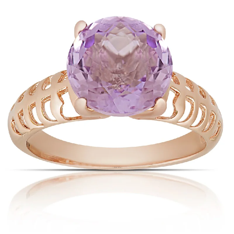 Dolce Giavonna Rose Gold over Sterling Silver Amethyst Solitaire Ring (Size 7)