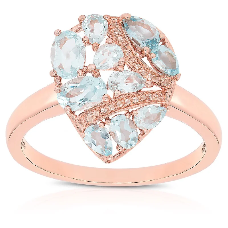 Dolce Giavonna Rose Gold Over Sterling Silver Blue Topaz and Cubic Zirconia Teardrop Ring