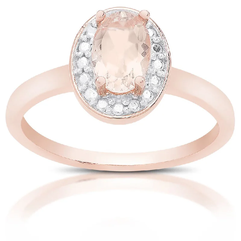 Dolce Giavonna Rose Gold Over Sterling Silver Morganite and Diamond Accent Ring