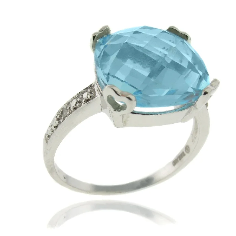 Dolce Giavonna Silver Overlay Cushion-cut Blue Topaz and Diamond Accent Ring