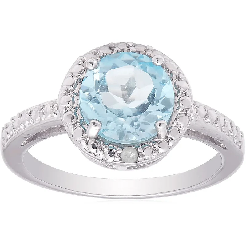 Dolce Giavonna Silverplated Blue Topaz and Diamond Accent Solitaire Ring (Size 7)