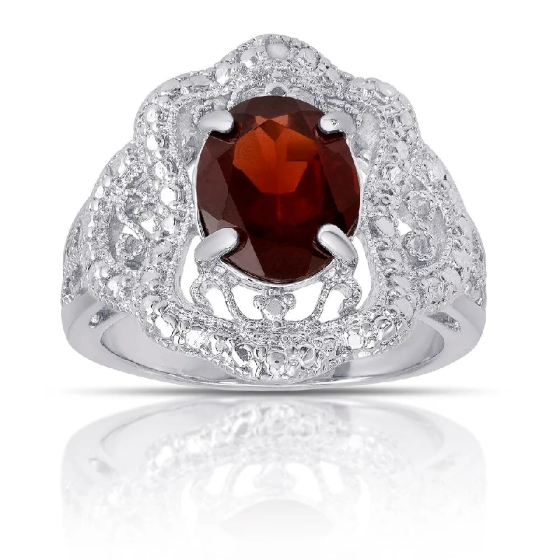 Dolce Giavonna Silverplated Garnet and Diamond Accent Antique-style Ring