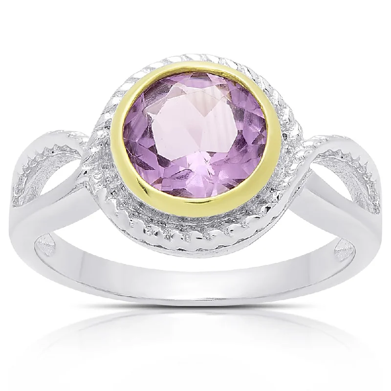 Dolce Giavonna Sterling Silver Amethyst Circle Ring