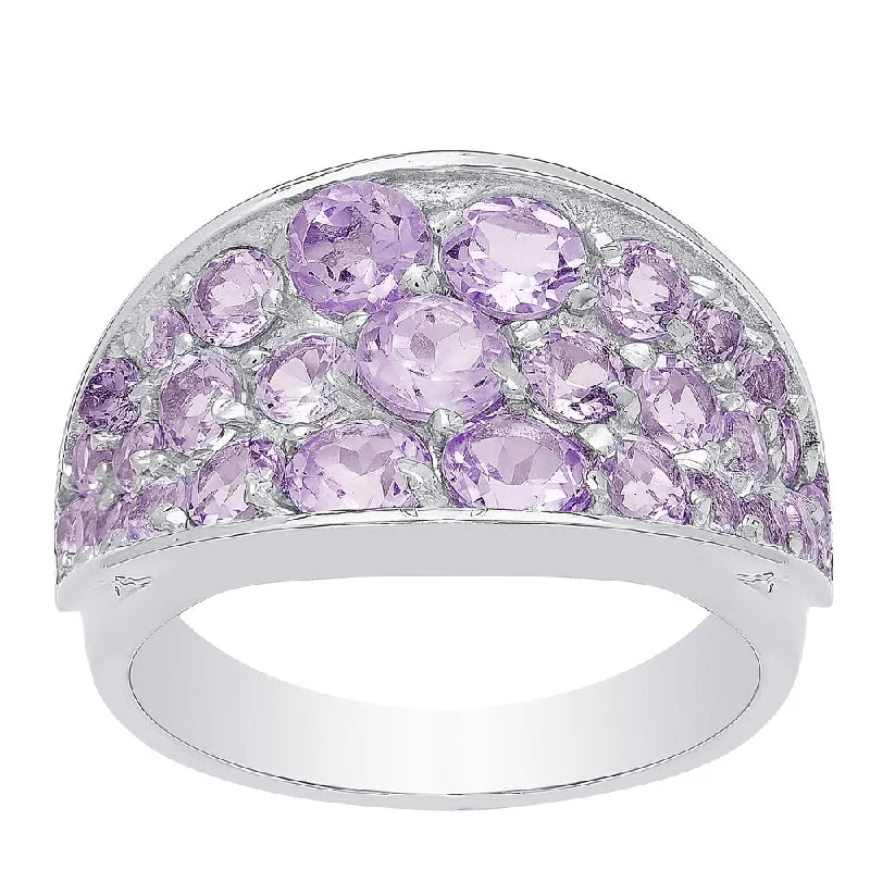 Dolce Giavonna Sterling Silver Amethyst Cluster Ring