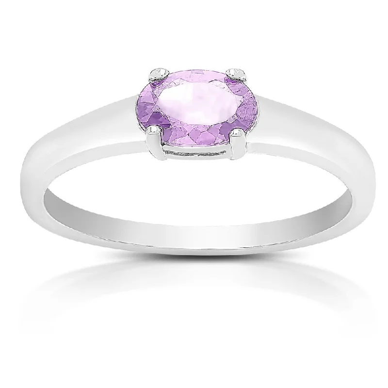 Dolce Giavonna Sterling Silver Amethyst Oval Solitaire Ring