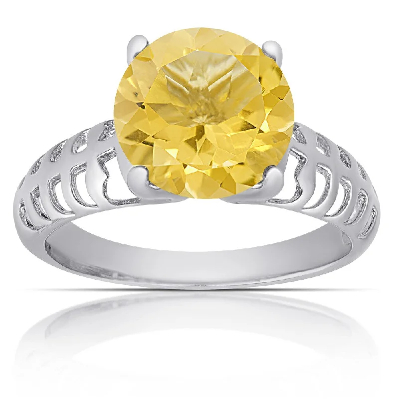 Dolce Giavonna Sterling Silver Citrine Round Solitaire Ring (Size 7)