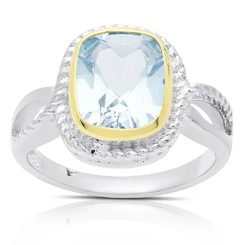 Dolce Giavonna Sterling Silver Cushion-cut Blue Topaz Ring