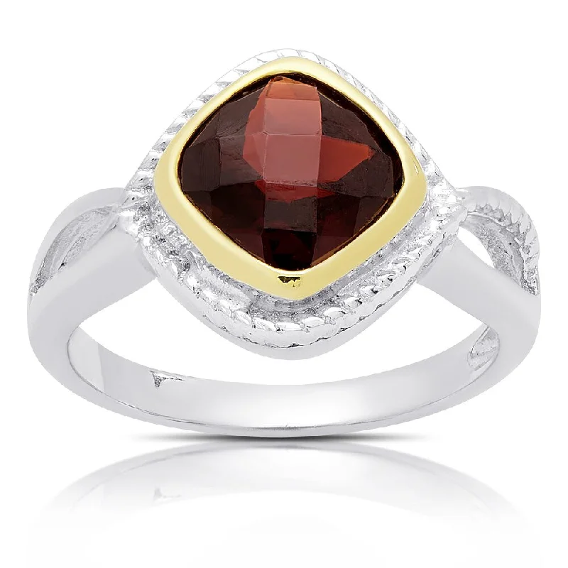 Dolce Giavonna Sterling Silver Cushion-cut Garnet Ring