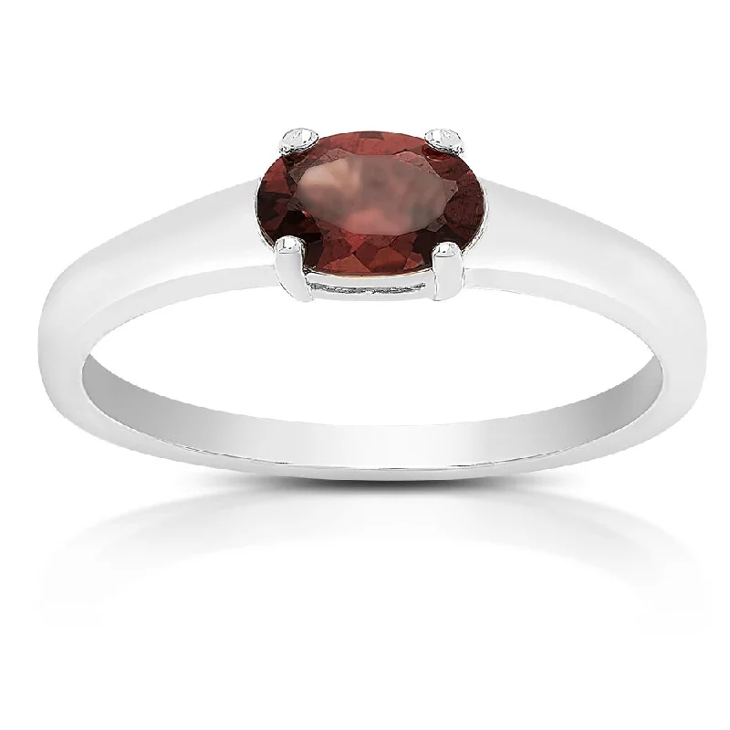 Dolce Giavonna Sterling Silver Garnet Oval Solitaire Ring