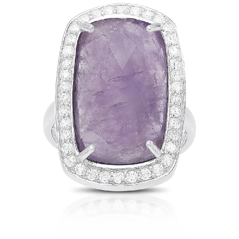 Dolce Giavonna Sterling Silver Gemstone and Cubic Zirconia Cocktail Ring