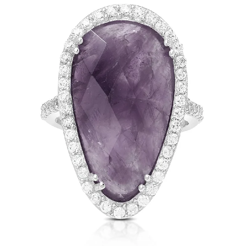 Dolce Giavonna Sterling Silver Gemstone and Cubic Zirconia Cocktail Ring