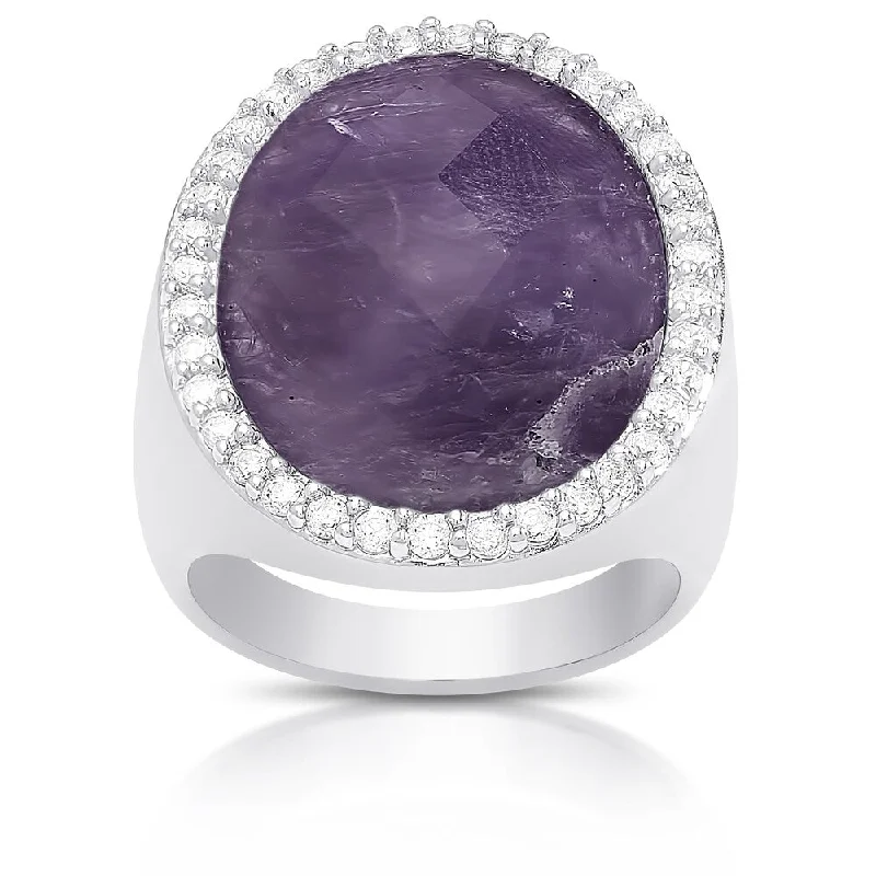 Dolce Giavonna Sterling Silver Gemstone and Cubic Zirconia Cocktail Ring