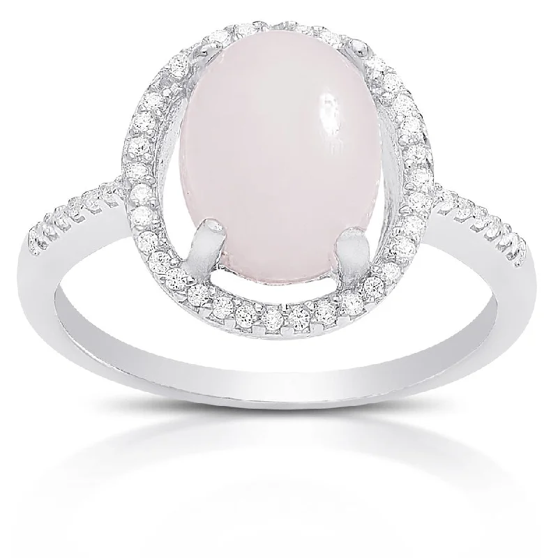 Dolce Giavonna Sterling Silver Gemstone and Cubic Zirconia Oval Ring