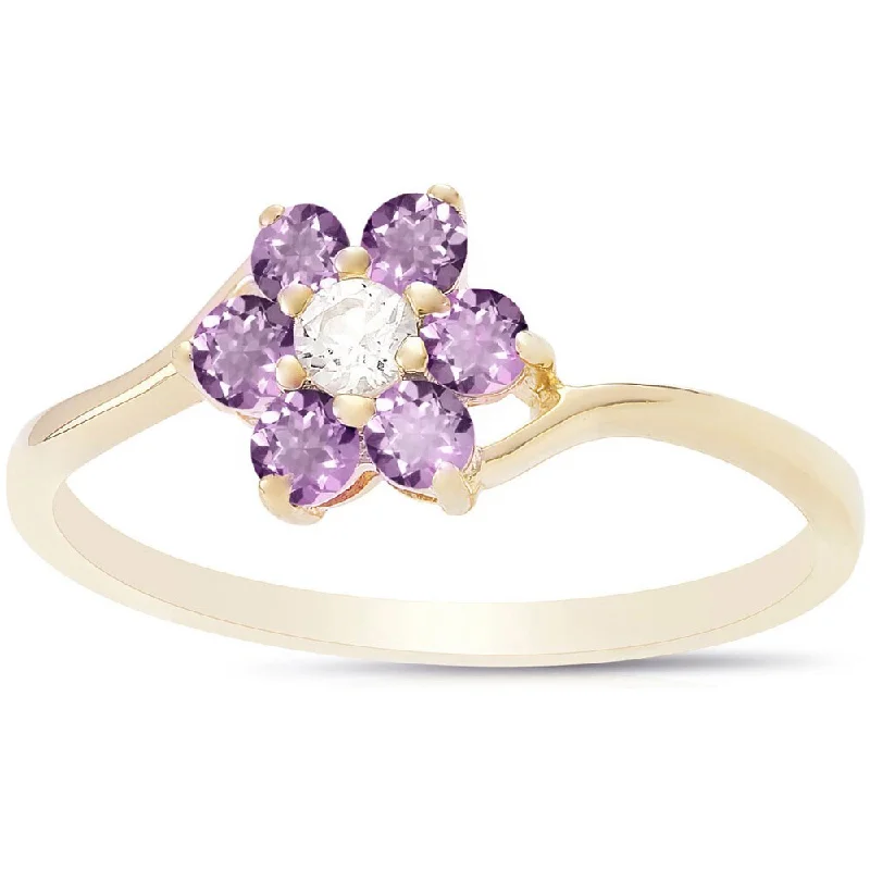 Dolce Giavonna Sterling Silver Gemstone Flower Ring