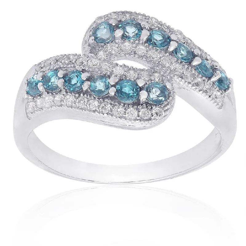 Dolce Giavonna Sterling Silver London Blue Topaz and Cubic Zirconia Ring