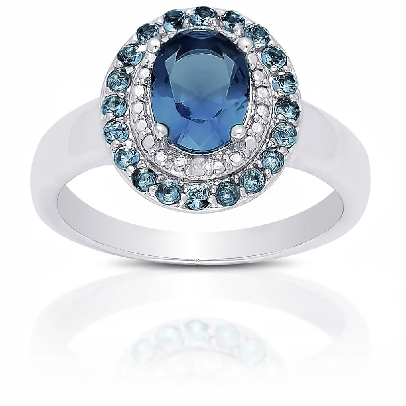 Dolce Giavonna Sterling Silver London Blue Topaz Diamond Accent Ring