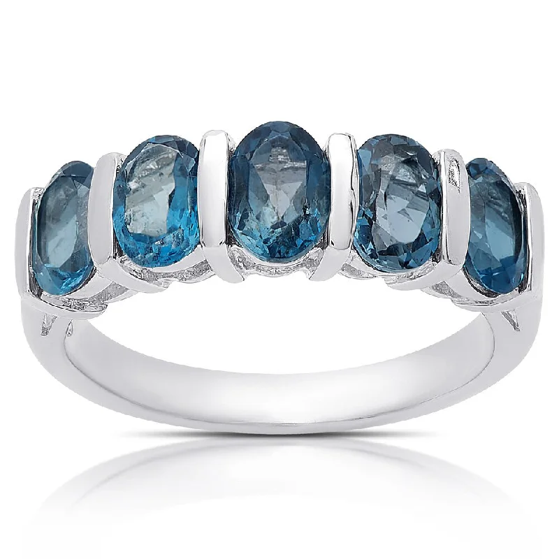 Dolce Giavonna Sterling Silver London Blue Topaz Five Stone Ring