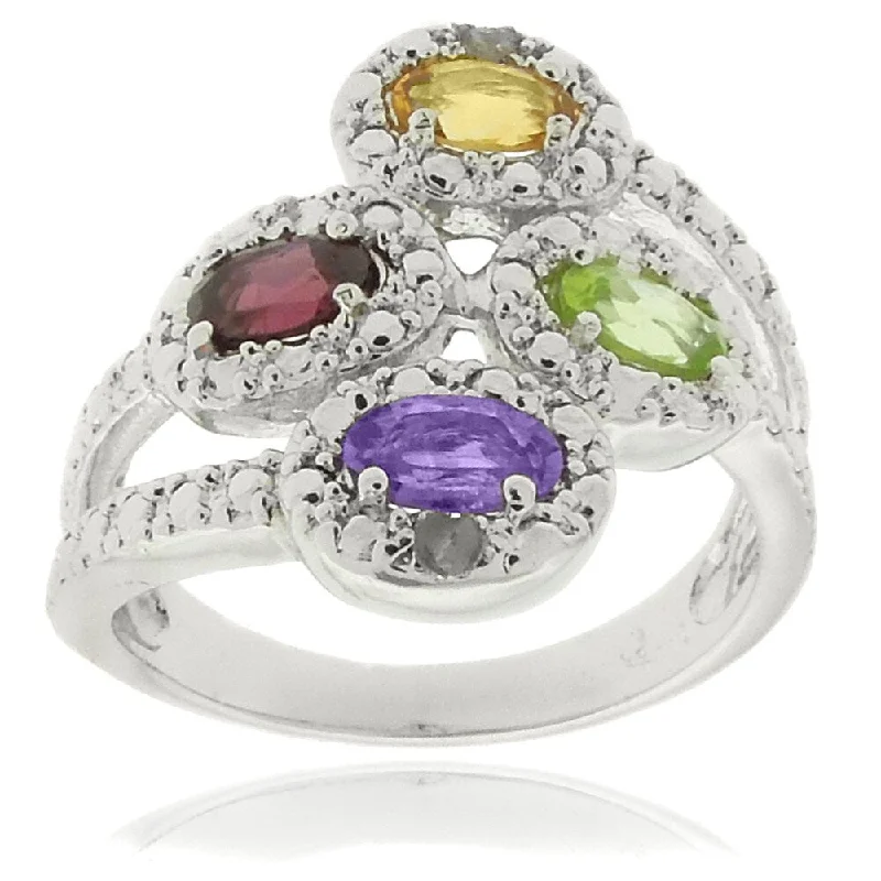 Dolce Giavonna Sterling Silver Multi-gemstone and Diamond Accent Ring