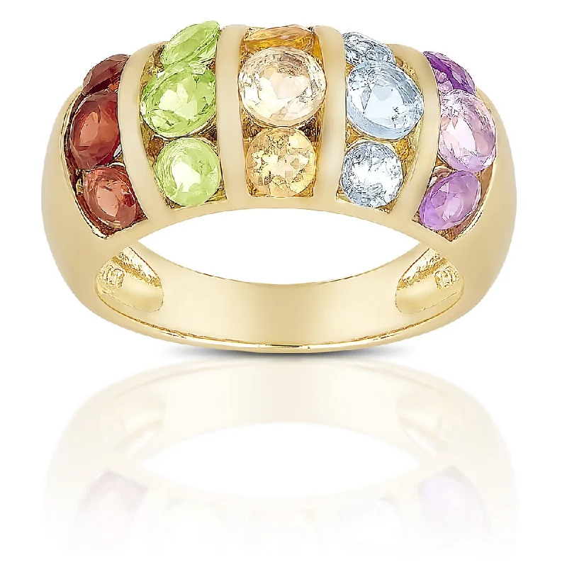 Dolce Giavonna Sterling Silver Multi Gemstone Ring