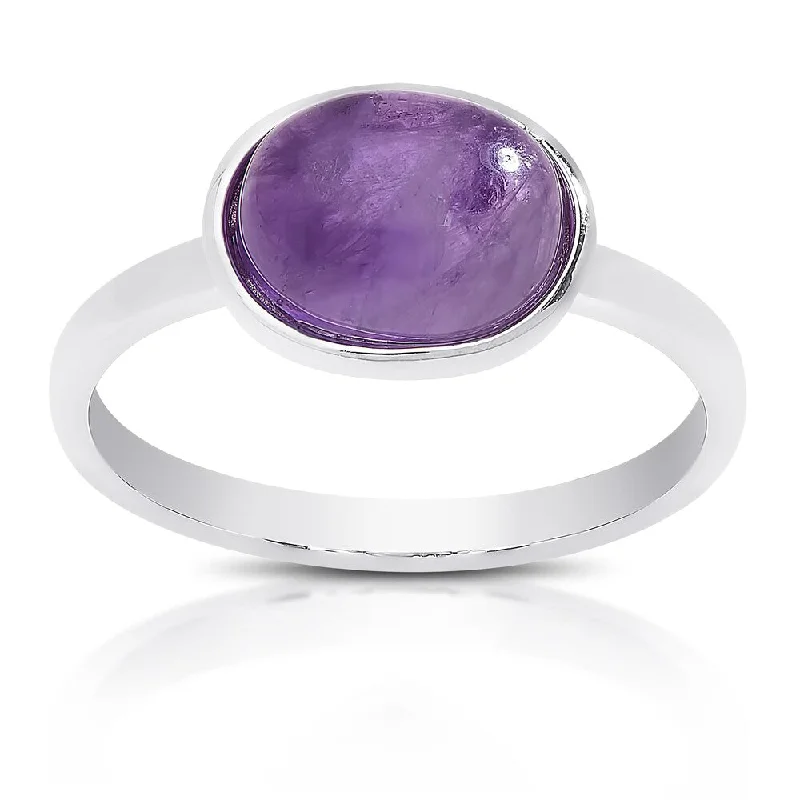 Dolce Giavonna Sterling Silver Oval Gemstone Solitaire Ring