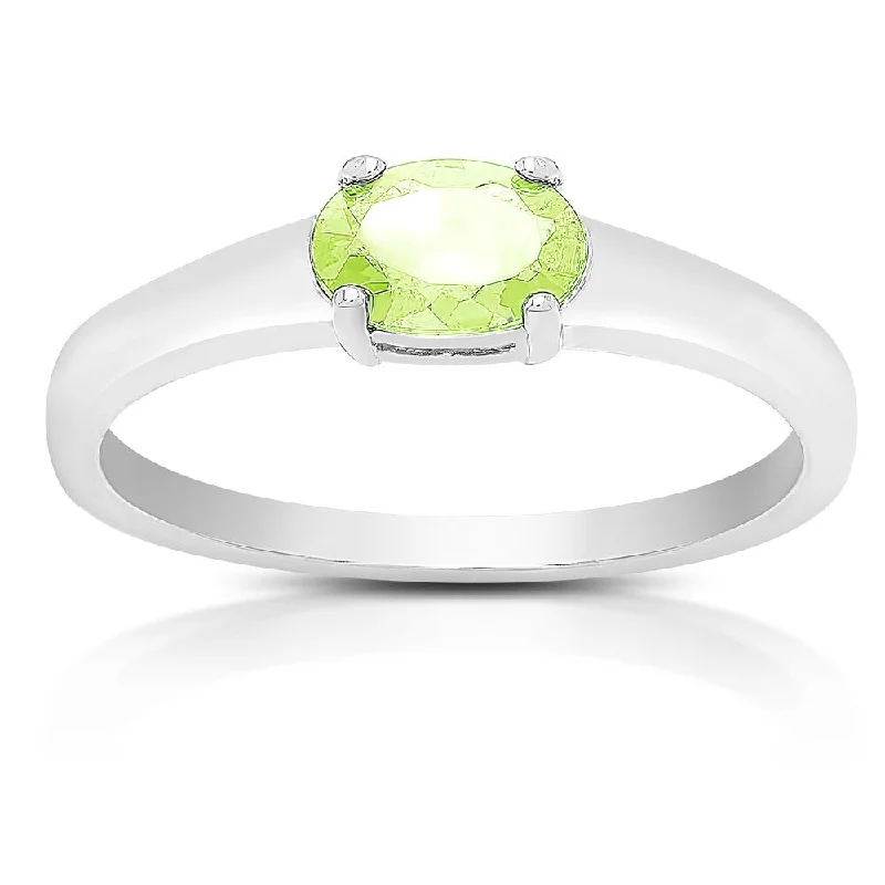 Dolce Giavonna Sterling Silver Peridot Oval Solitaire Ring