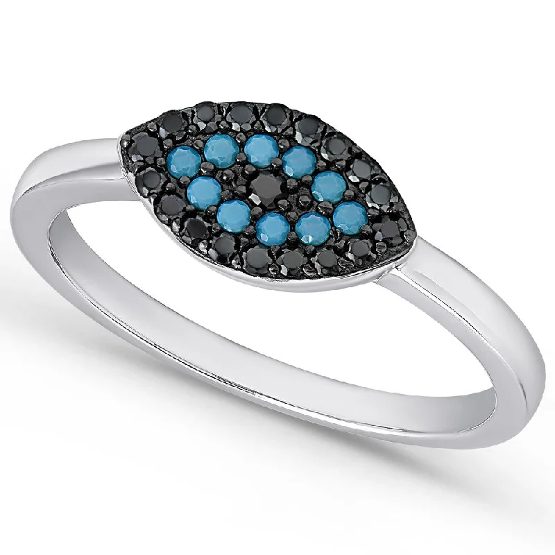 Dolce Giavonna Sterling Silver Simulated Nano Turquoise Evil Eye Ring (Size 7)