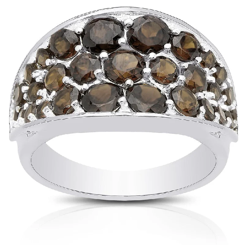 Dolce Giavonna Sterling Silver Smokey Quartz Cluster Ring