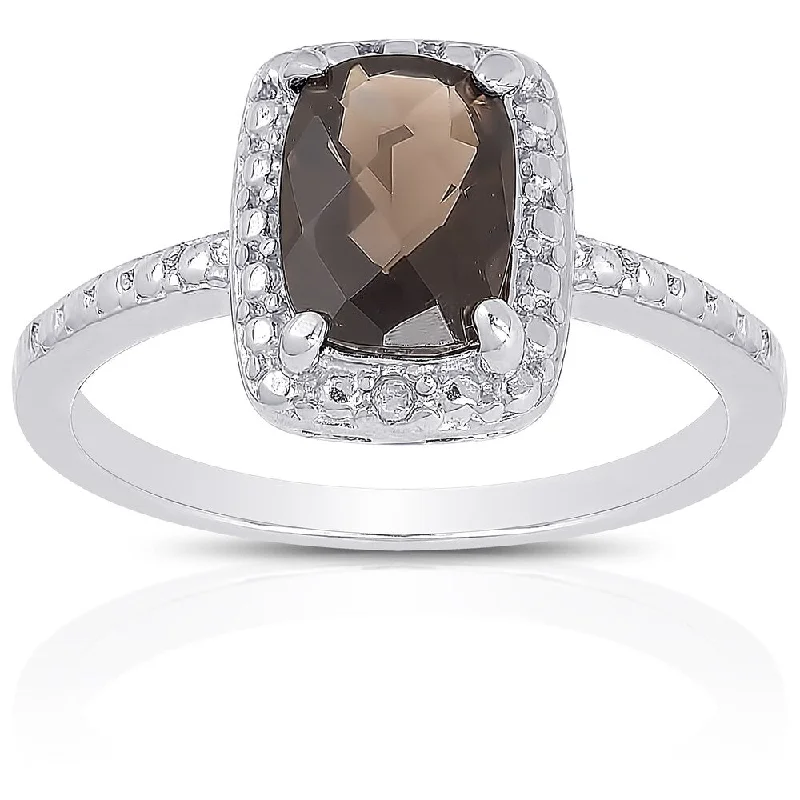 Dolce Giavonna Sterling Silver Smokey Quartz Diamond Accent Ring