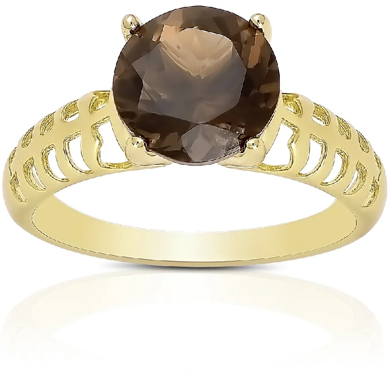 Dolce Giavonna Sterling Silver Smokey Quartz Solitaire Ring