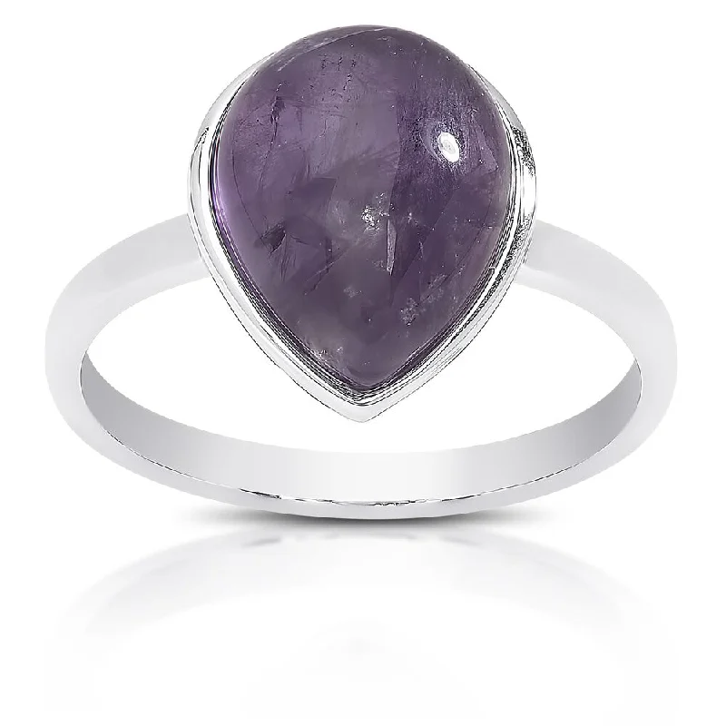 Dolce Giavonna Sterling Silver Teardrop Gemstone Solitaire Ring