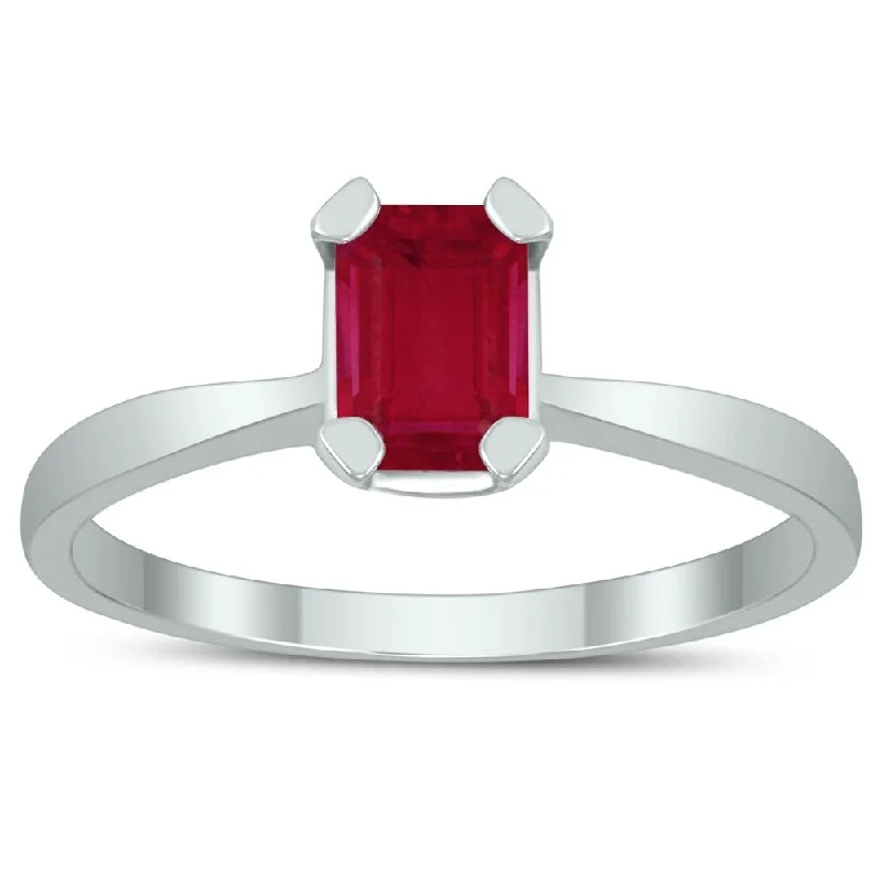 Emerald Shaped 6X4MM Ruby Solitaire Ring in 10K White Gold