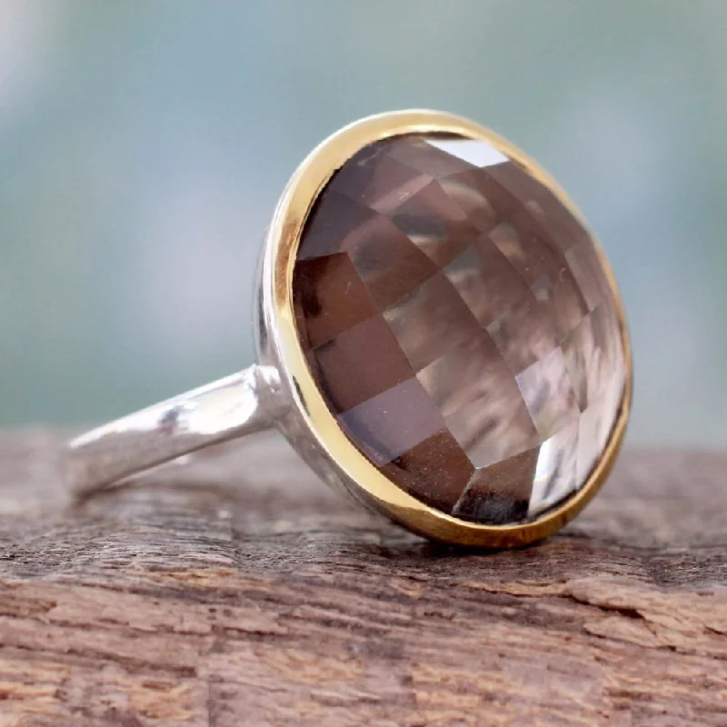 Handcrafted Gold Accented 'Dreamy Allure' Smoky Quartz Ring (India)