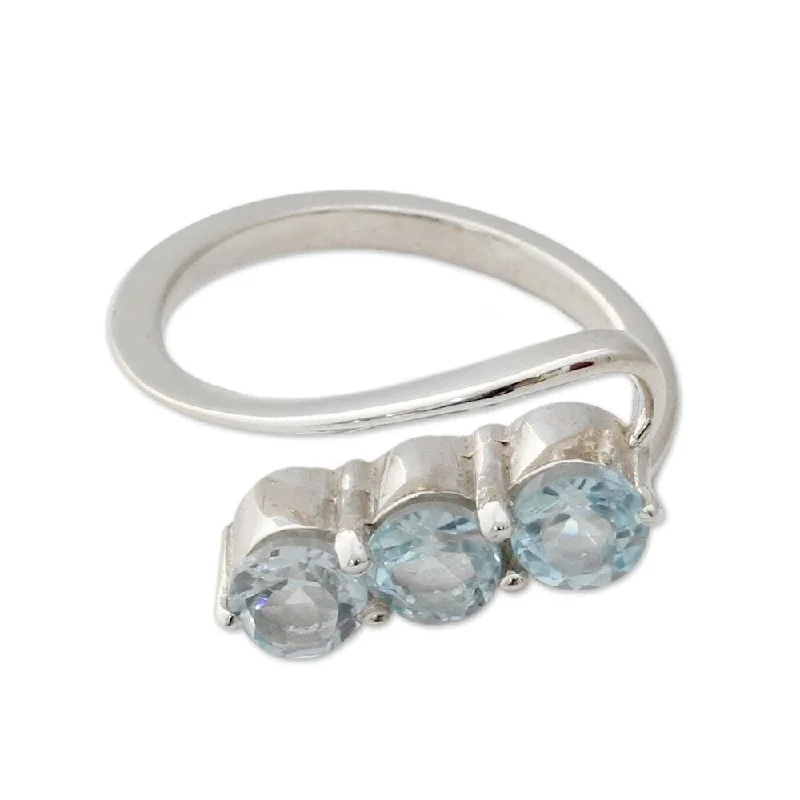 Handmade Celestial Trio Blue Topaz Sterling Silver Ring (India)