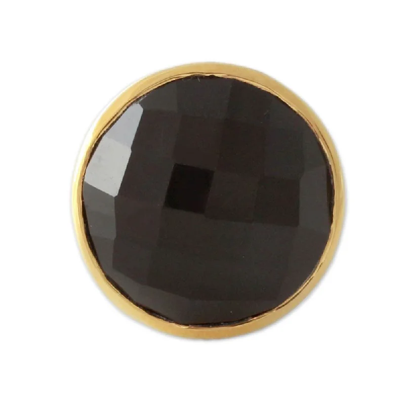 Handmade Gold Accented 'Mystical Allure' Onyx Ring (India) - Black