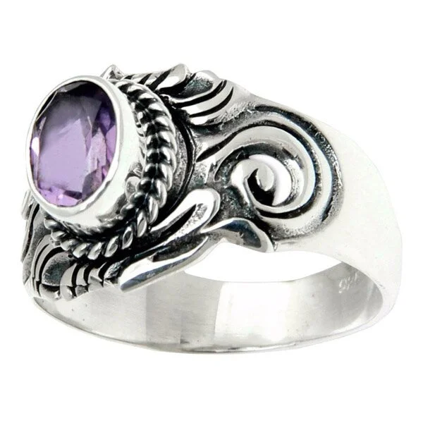 Handmade Majesty Men's Amethyst Sterling Silver Ring (Indonesia)