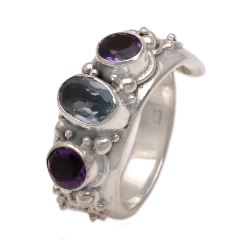 Handmade Morning Joy Blue Topaz and Amethyst Sterling Silver Ring (Indonesia)