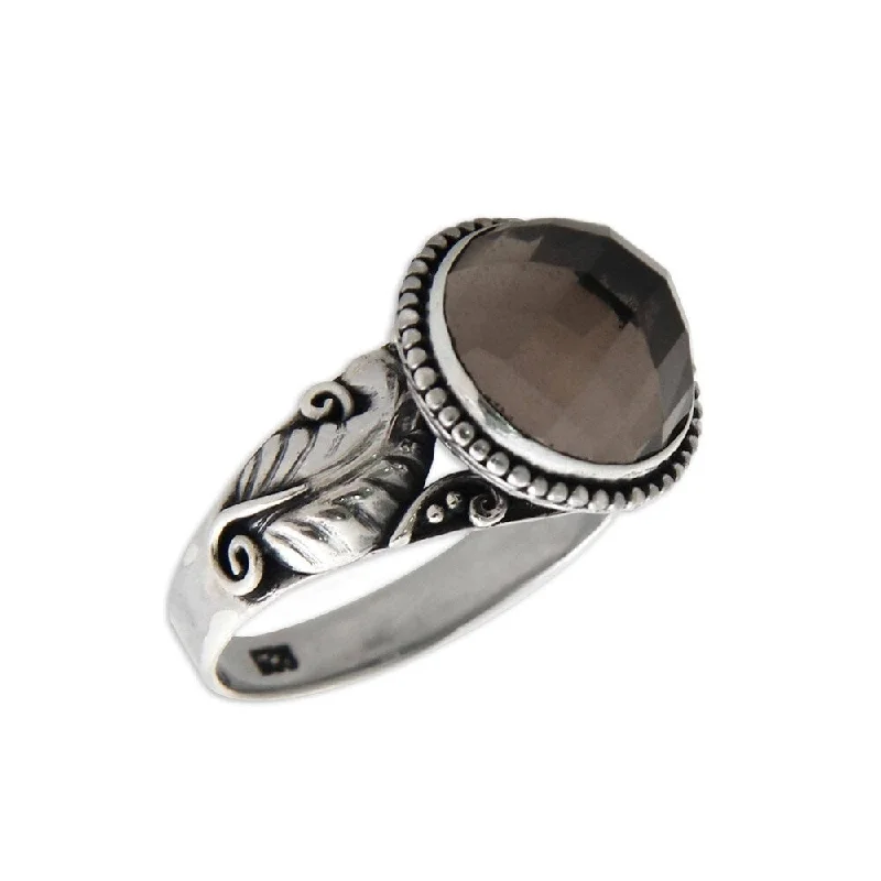 Handmade Mount Agung Path Smoky Quartz Sterling Silver Ring (Indonesia)